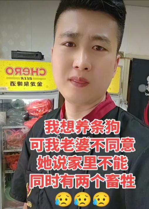男子喜欢动物，他想养条狗。他跟老婆商量，可她老婆不同意，她说家里不能同时有两个牲