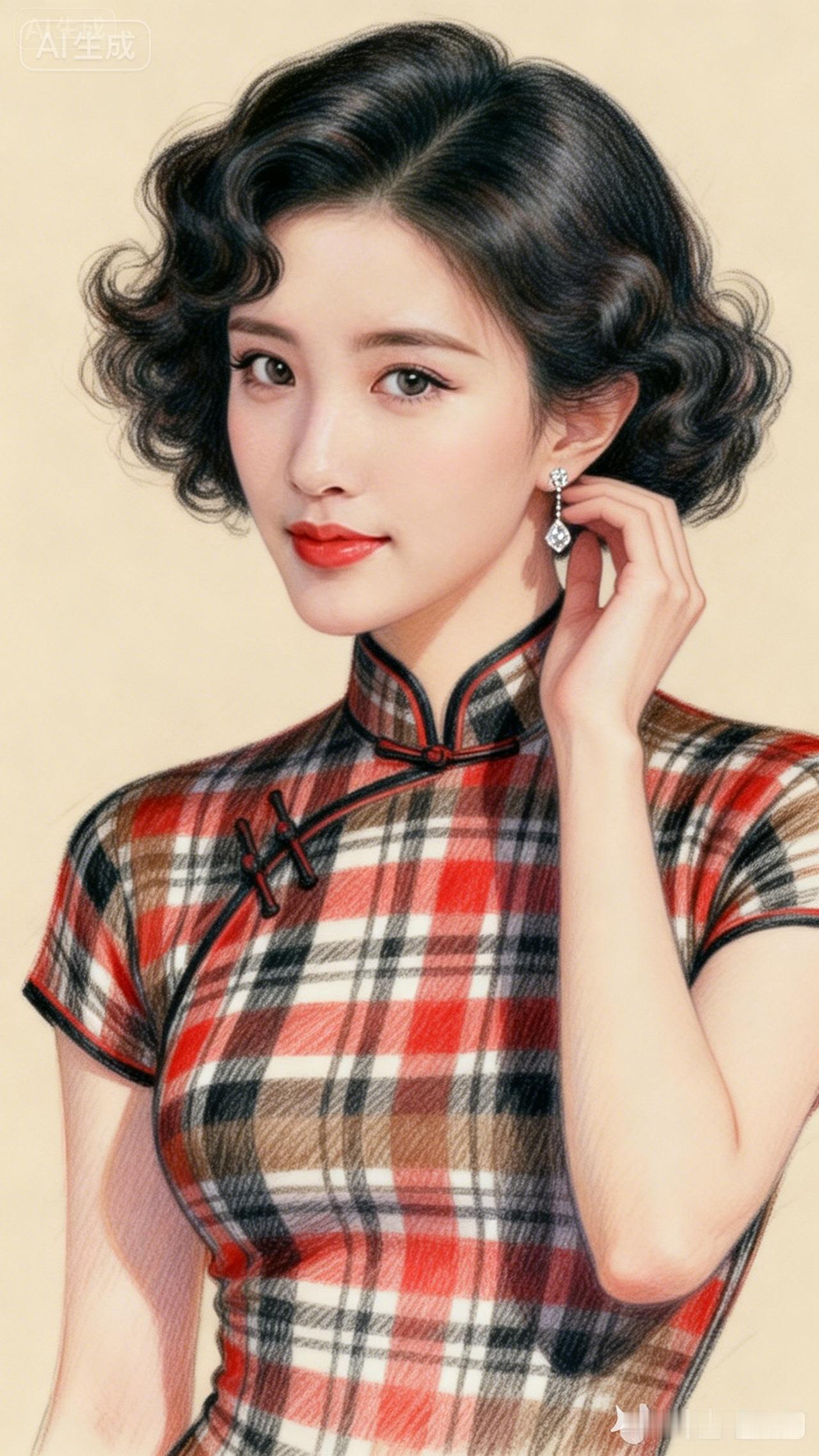 复古旗袍少女，优雅迷人，红唇轻启，韵味十足。
