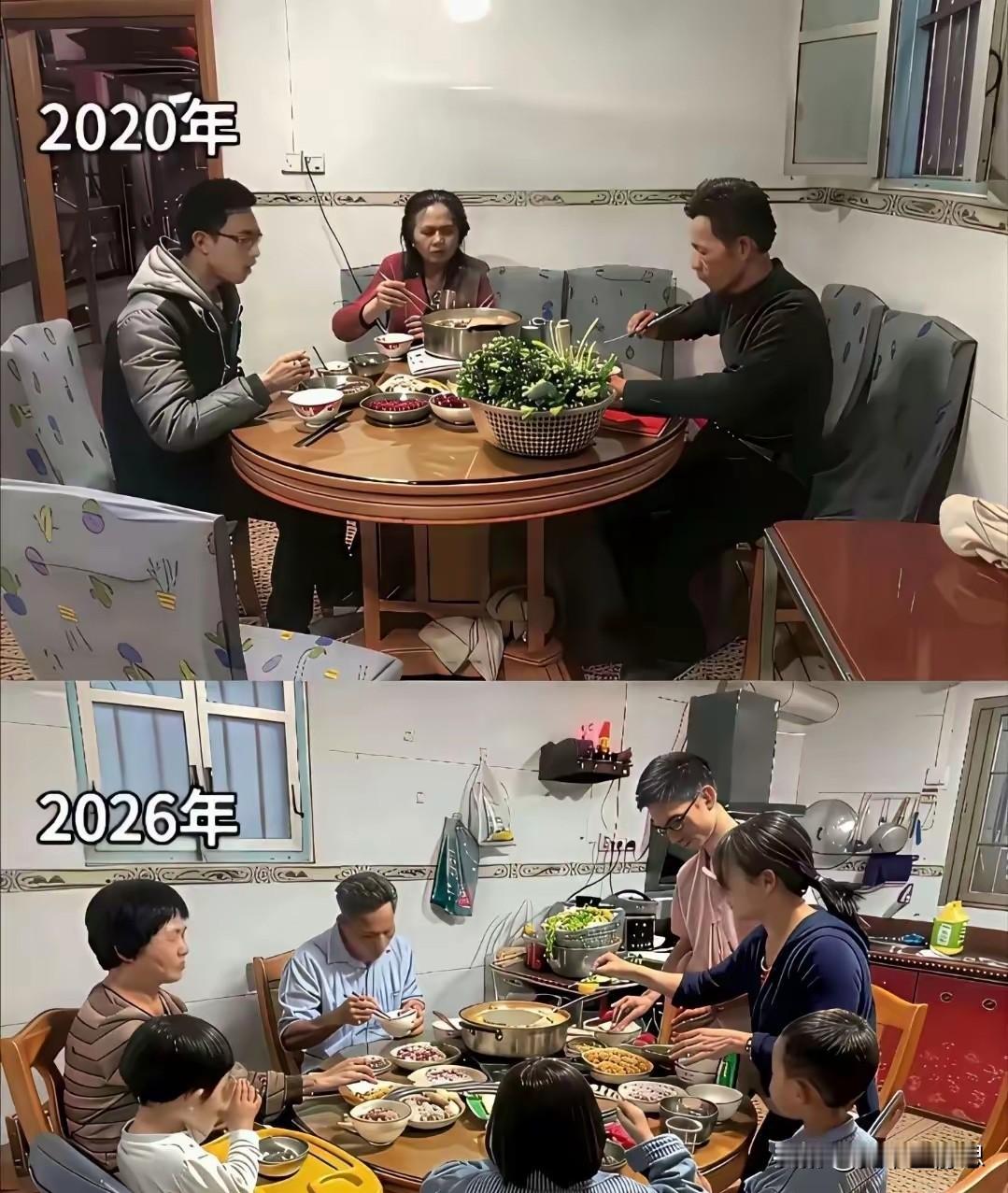 终于知道，为什么父母一直要催婚了，原来是这样，网上流传的两张家庭吃饭的对比照片，