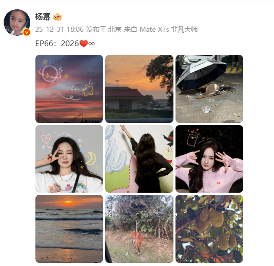 杨幂迎接2026，给流浪猫撑伞，还p了好多条小鱼，人美心善的姐宝，新年快乐，期待