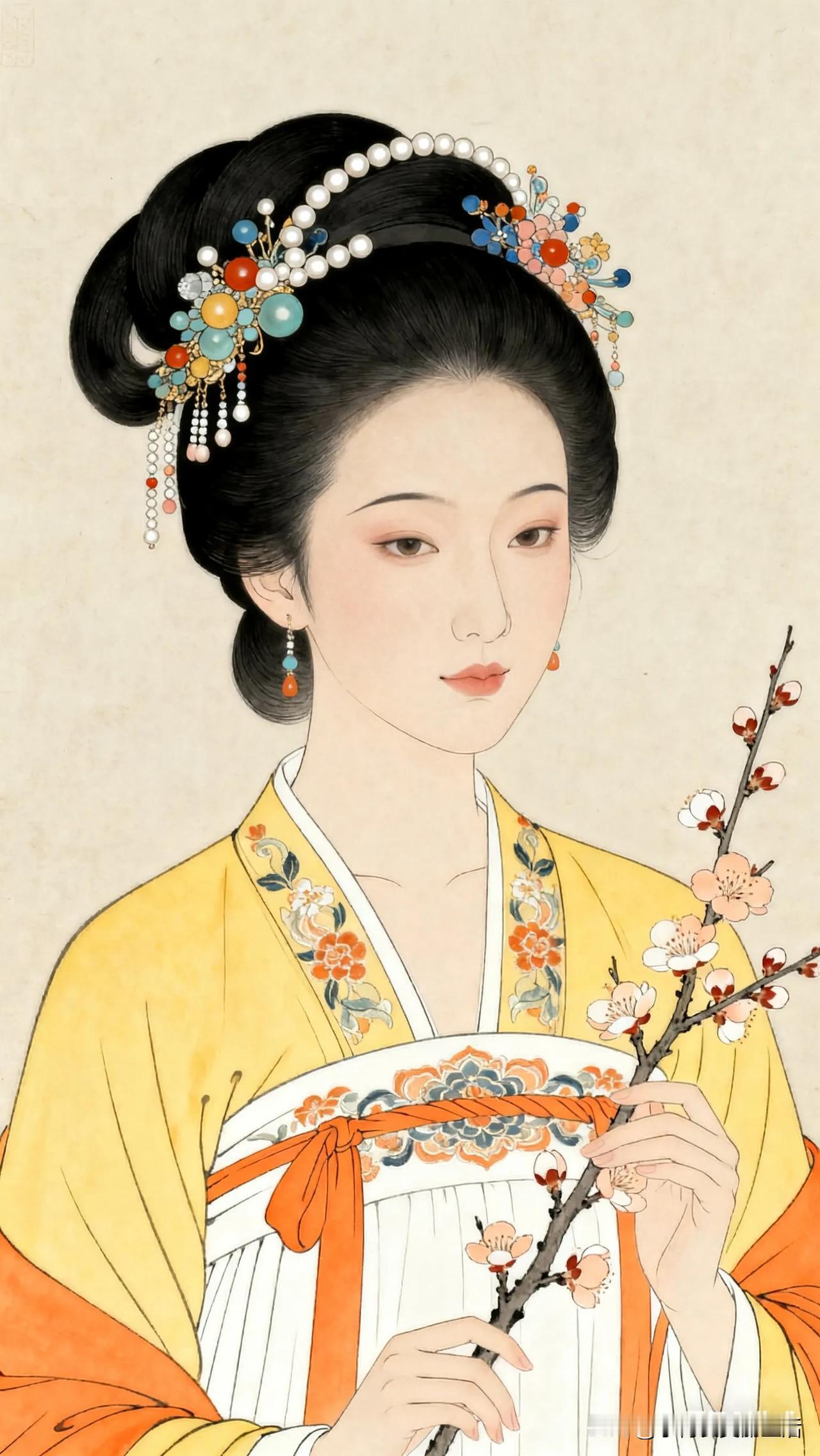 花枝拂面，玉簪映春光。