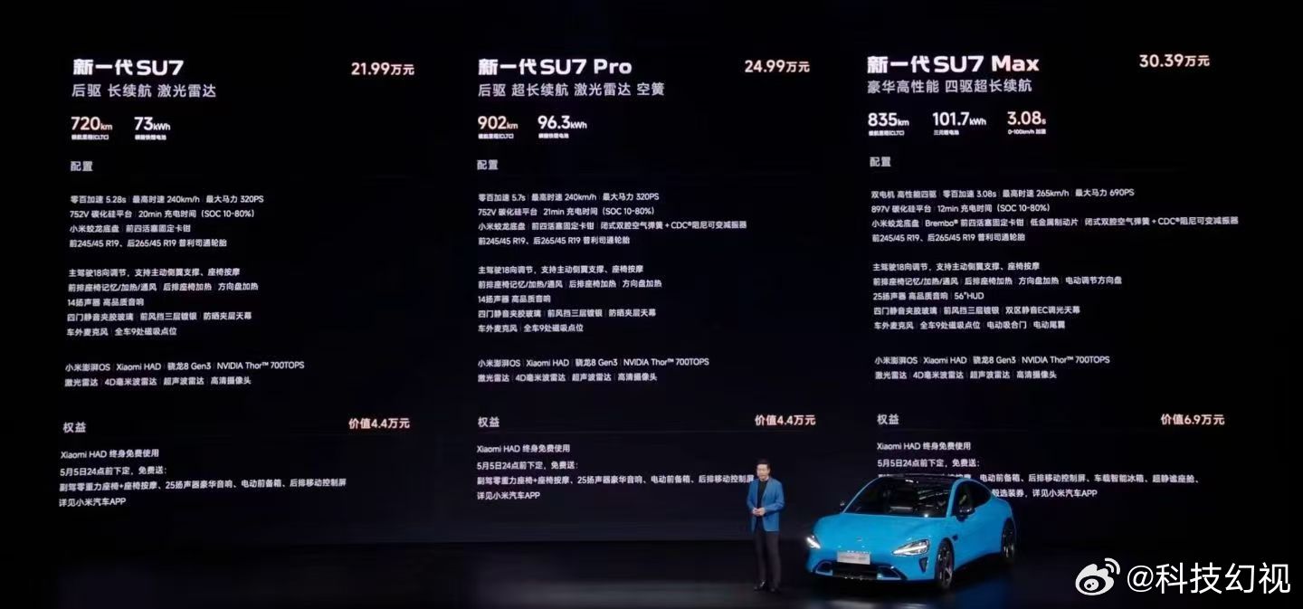 新一代SU7已经发布完毕，详细配置见图标准版—21.99万起步，SU7 Pro—