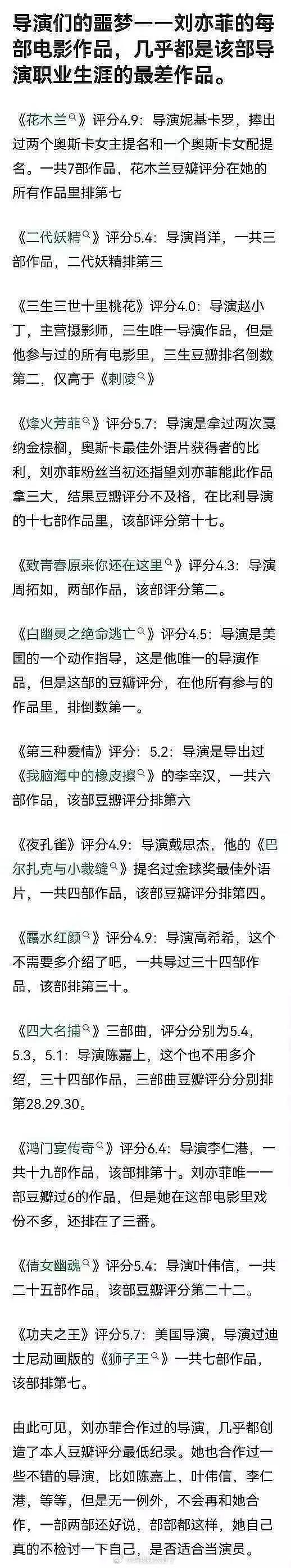 有网友说刘亦菲是所有电影导演的噩梦，拍的14部电影全扑了，她的每部电影作品几乎都