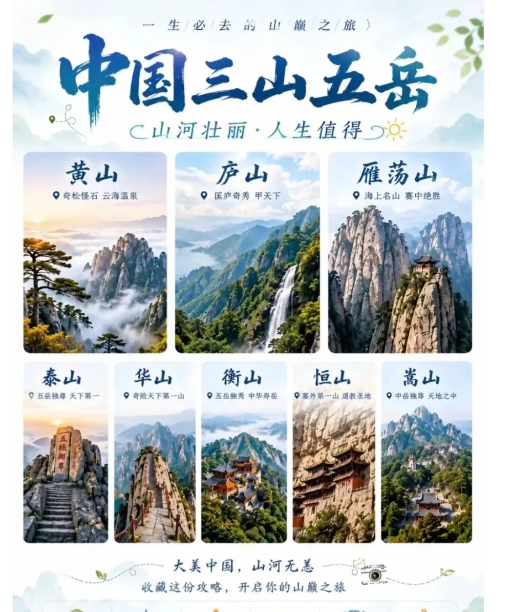 地理知识一一中国的“三山五岳”。有几个版本。