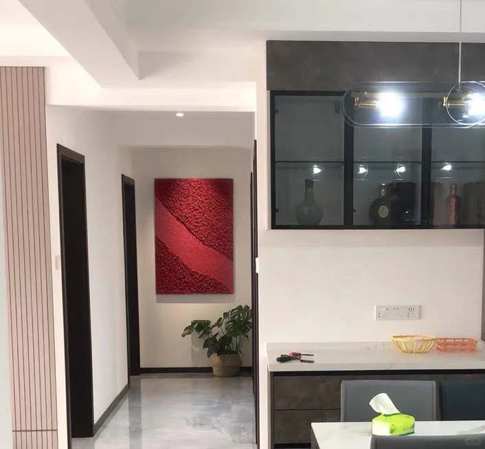 原创高级红《红红火火》玄关走廊挂画厚肌理画