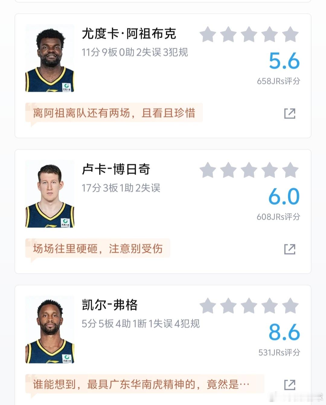 开局3胜3负，我觉得广东队还是得赶紧换个厉害点的小外援，这外援质量对比其他队差太