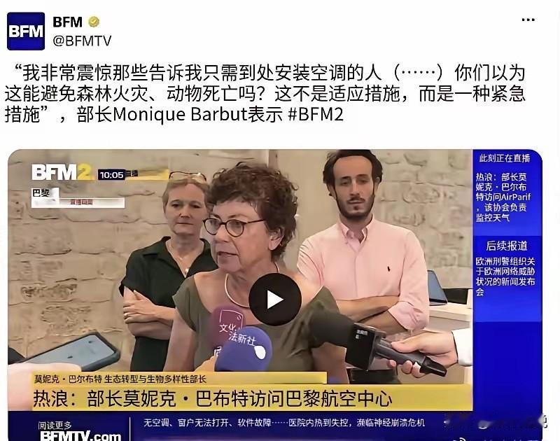 法国生态部长：太震惊了，你们怎么能跟我说安装空调就能解决问题？

尽管因炎热已有