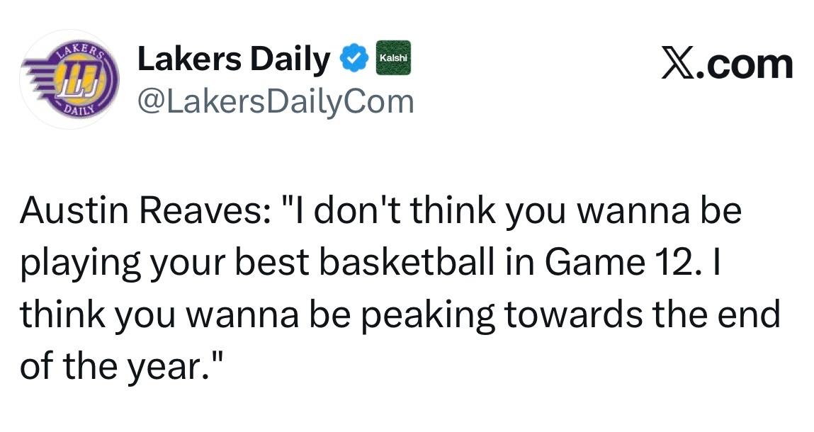 里夫斯：“我觉得没必要在第12场比赛就打出最佳状态，球队的巅峰应该留到赛季末期。