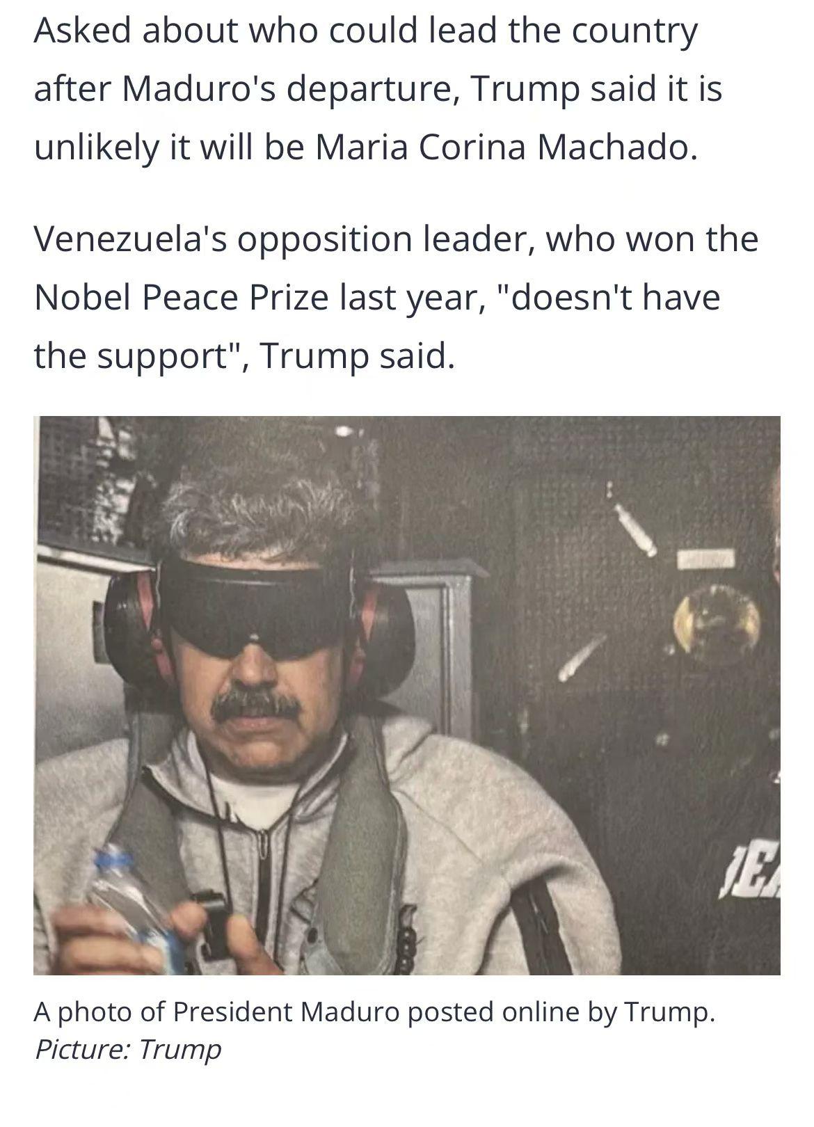 委内瑞拉事变最新进展：
①美国公布马杜拉被捕后的照片。
②马杜拉与妻子已经被带到