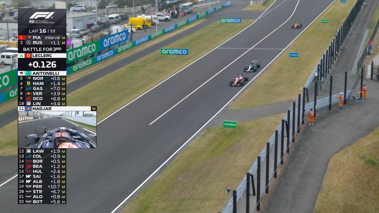 2026F1日本大奖赛，Lap16/53
安东内利先超越勒克莱尔上升到第三，但在