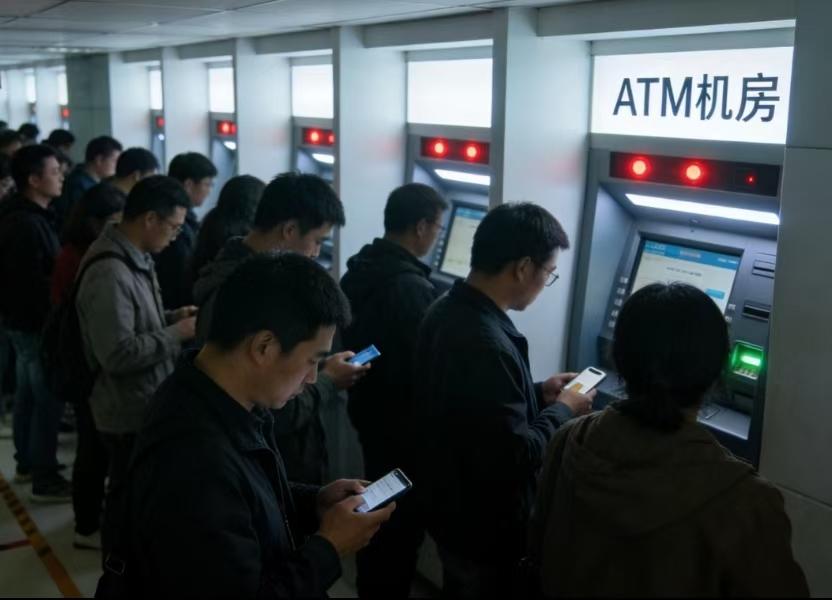 今天去银行柜员机上存钱，遇上一件新鲜事，当我按指示输入密码后，只有取款键的灯是亮