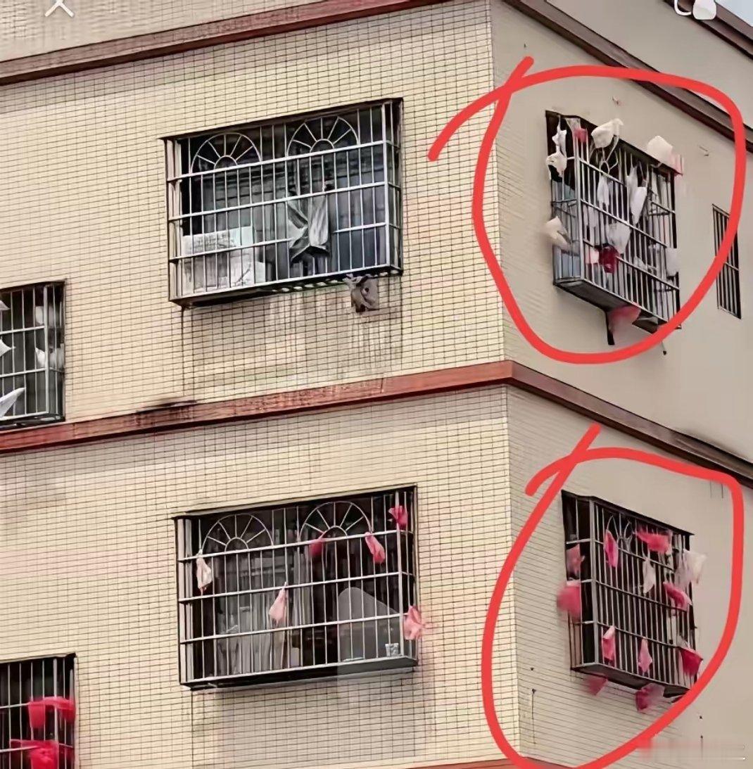 有没有广东的朋友？一位网友在小区里面拍到的，这个是什么操作？为什么每个窗台上面都