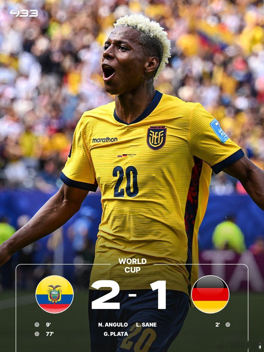 厄瓜多尔vs德国厄瓜多尔2-1逆转德国晋级32强 