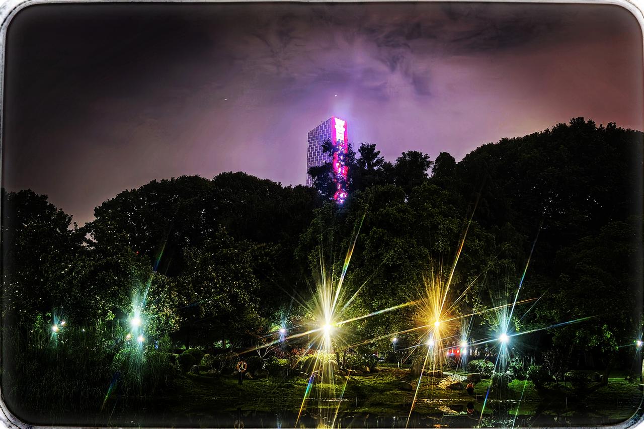 夜访解放公园
夜幕如墨，缓缓将世界笼罩，我怀着好奇，踏上夜访的小道，为赴亲戚之约