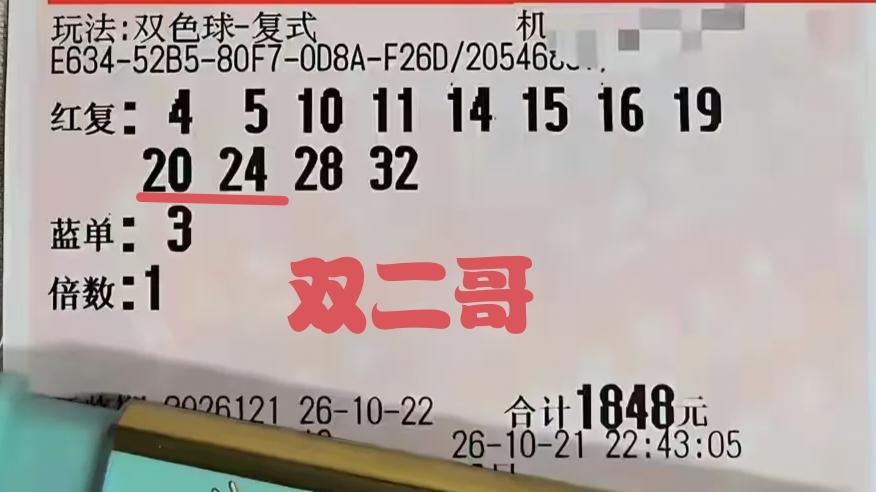 双二哥在第121期福彩双色球征程途中，根本没有讨到好处，奉献价值又超过2000元