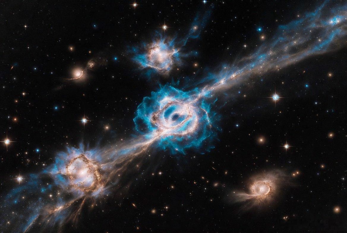 JWST 捕捉到早期黑洞在年轻星系拥挤网络中生长使用詹姆斯·韦伯太空望远镜的天文