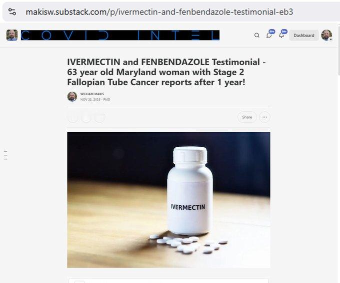 最新文章：伊维菌素和芬苯达唑治疗见证——一位63岁的马里兰州女性，患有2期输卵管