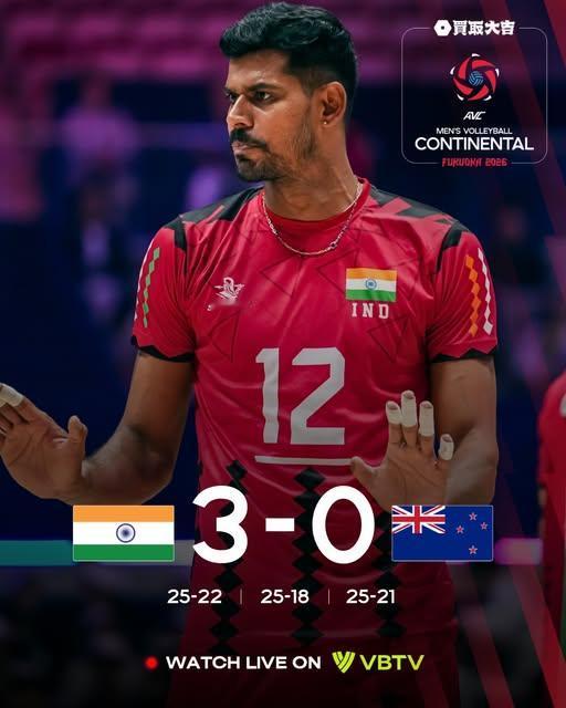 印度队拿下了！
🇮🇳 印度男排直落三局横扫新西兰
拿下2026年福冈男排亚锦