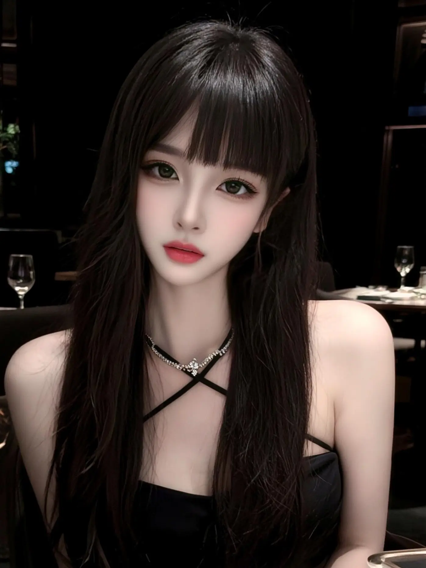 纯欲天花板 露肩吊带 御姐风 黑长直女孩 御姐控