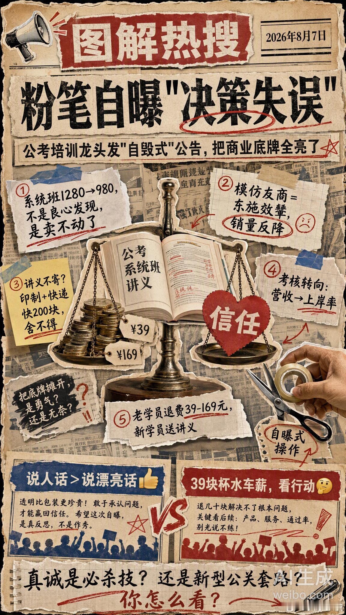 【实话实说：粉笔公告自曝决策失误】
    粉笔公考近期发布了一封打破行业惯例的