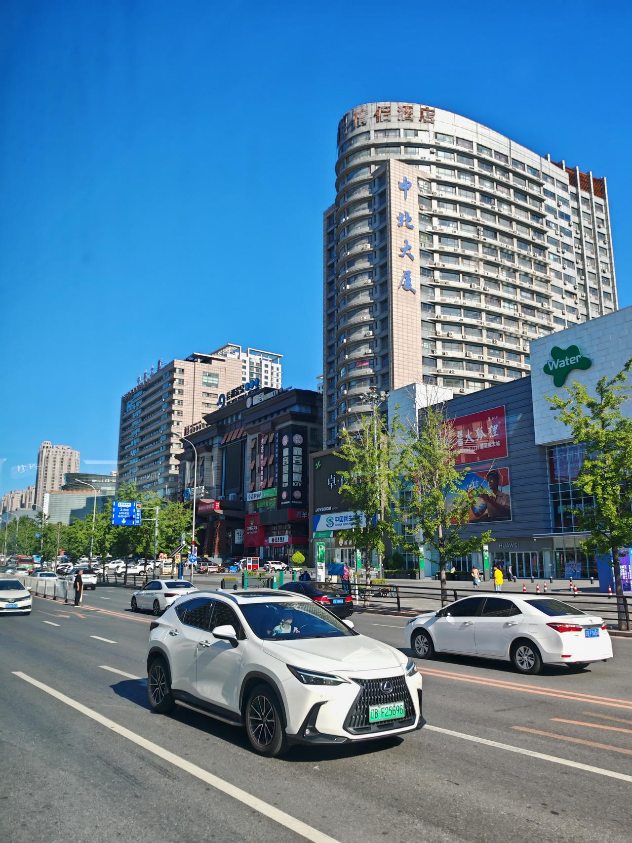 滨城蓝天宛如画，街道处处是美景。
