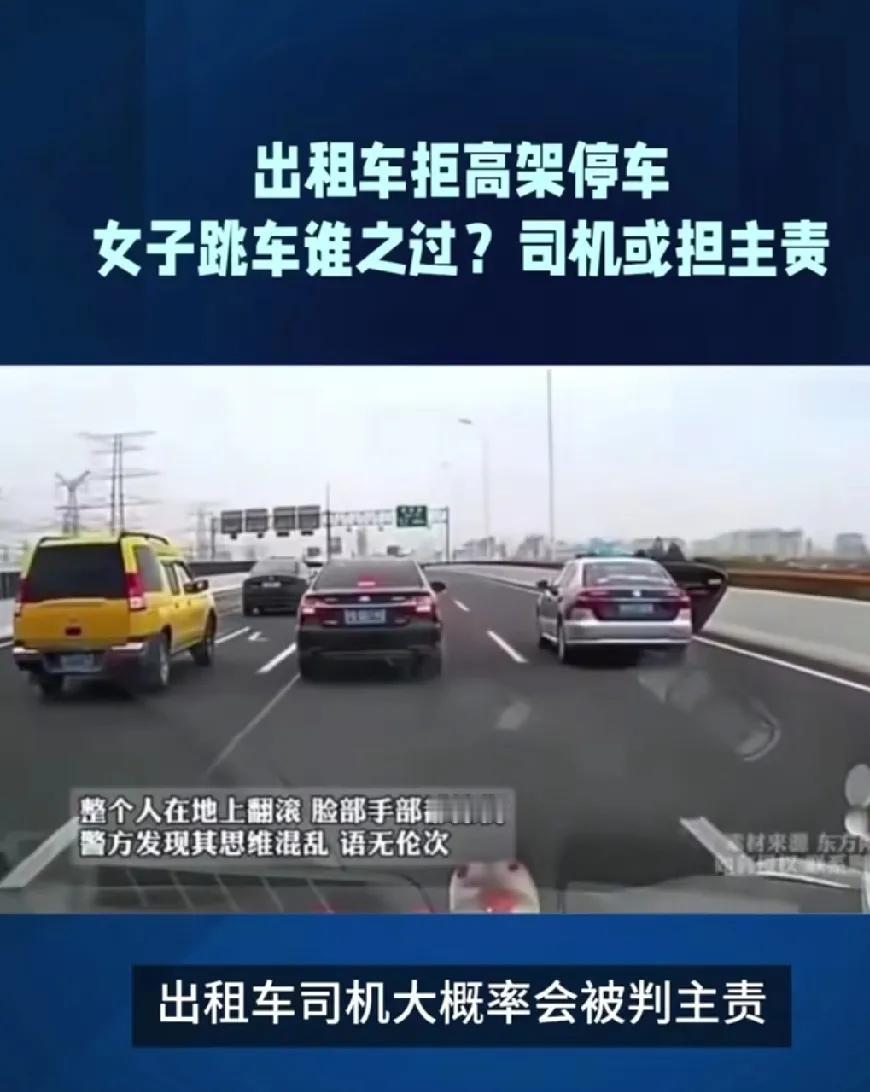 女人的任性程度超出想象，自己的命都可以作为代价。
一女子乘坐出租车上了高架，突然