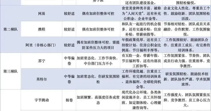 爆火的互联网公司舒适度排行榜。