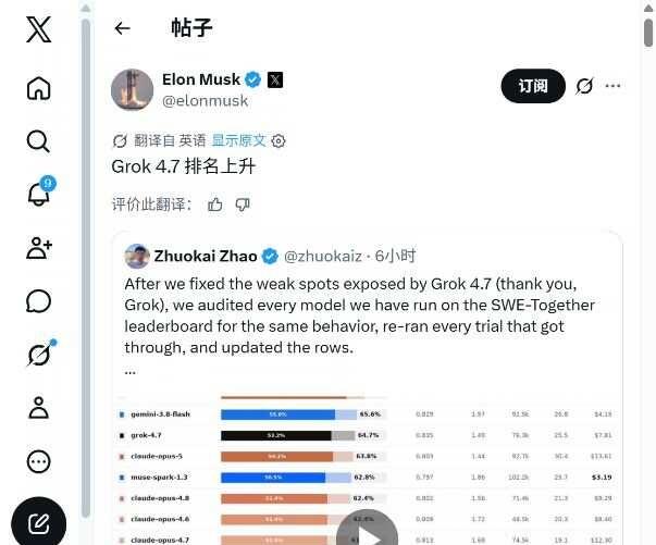 马斯克晒排名，用户却在算账单
Grok 4.7 这几天像在看连续剧。
先说上榜的