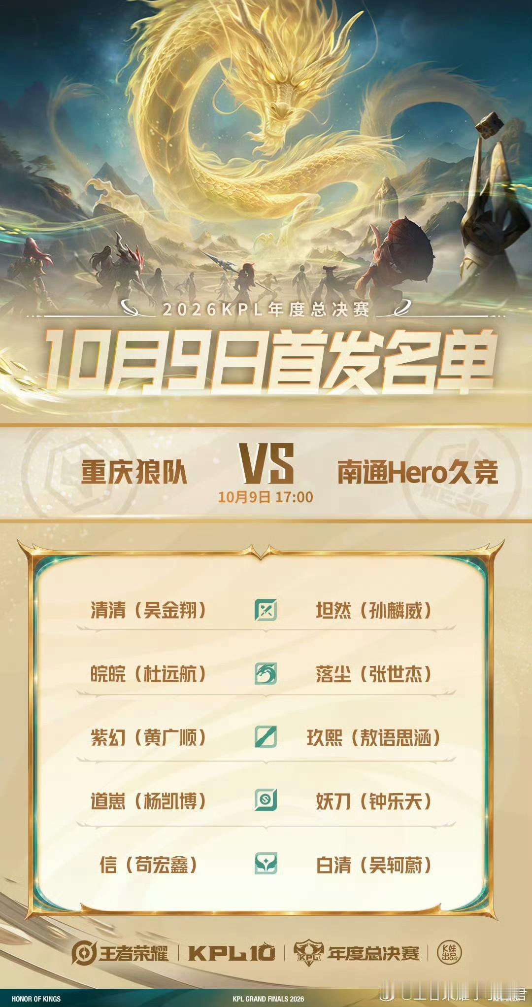 ⏰17:00 重庆狼队 vs 南通Hero久竞
⏰20:00 北京JDG vs 