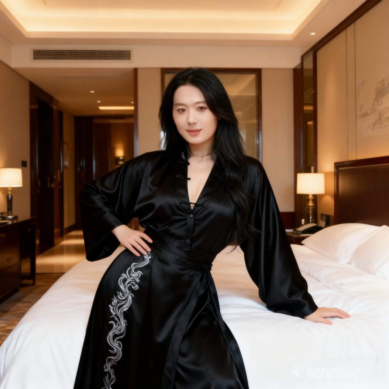 什么样的女人才能称得上有气质?
黑色改良款中式深V长袍，领口设计松弛感；衣身面料