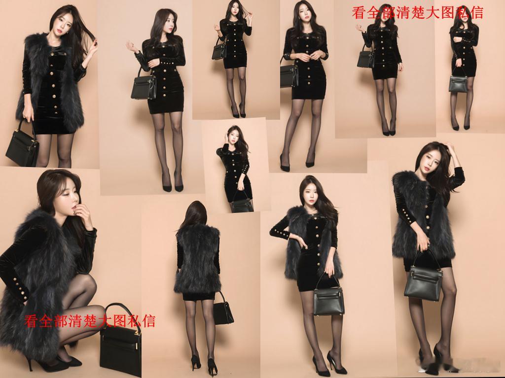 黑色小皮草黑裙黑丝袜... 