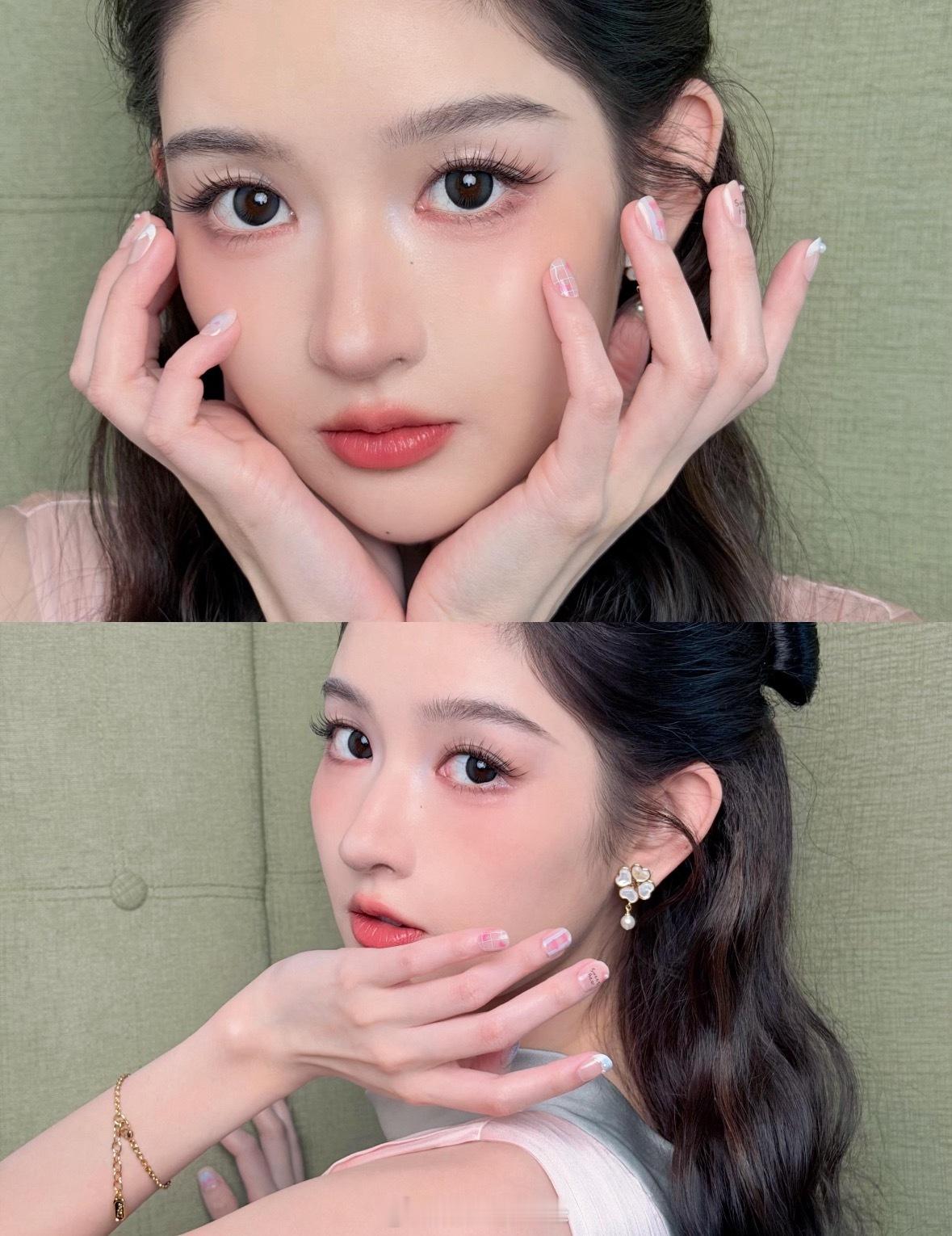 王玉雯这套粉灰搭配太少女心了。富家千金感拉满 