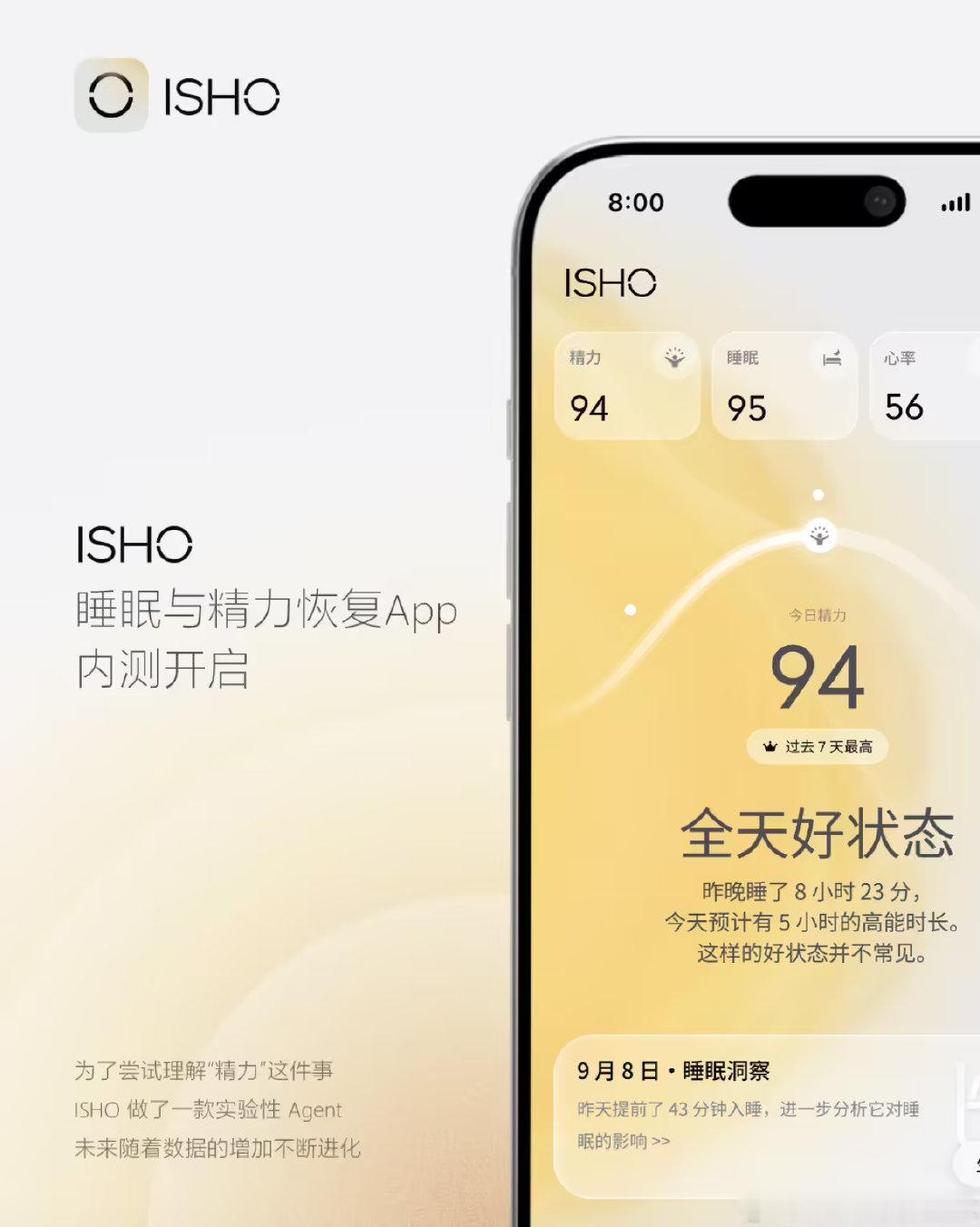 【王腾今日宜休App内测】今日宜休创始人王腾在微博发文，透露公司旗下 ISHO 