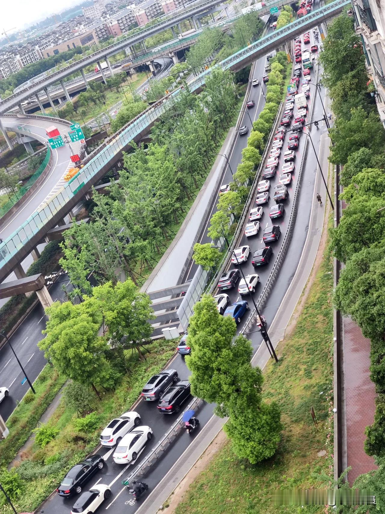 繁忙的都市交通，车流如织，绿树成荫，城市生活的缩影。城市忙碌景象 车水马龙 城区