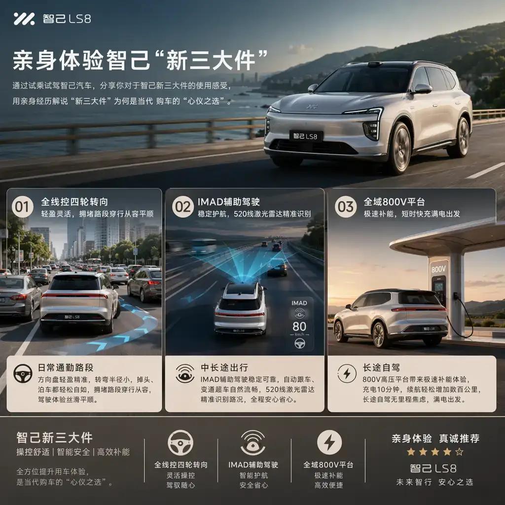 高速两旁的景色在车窗外快速掠过，智己LS8平稳而又高效地行驶着。车内的智能交互系