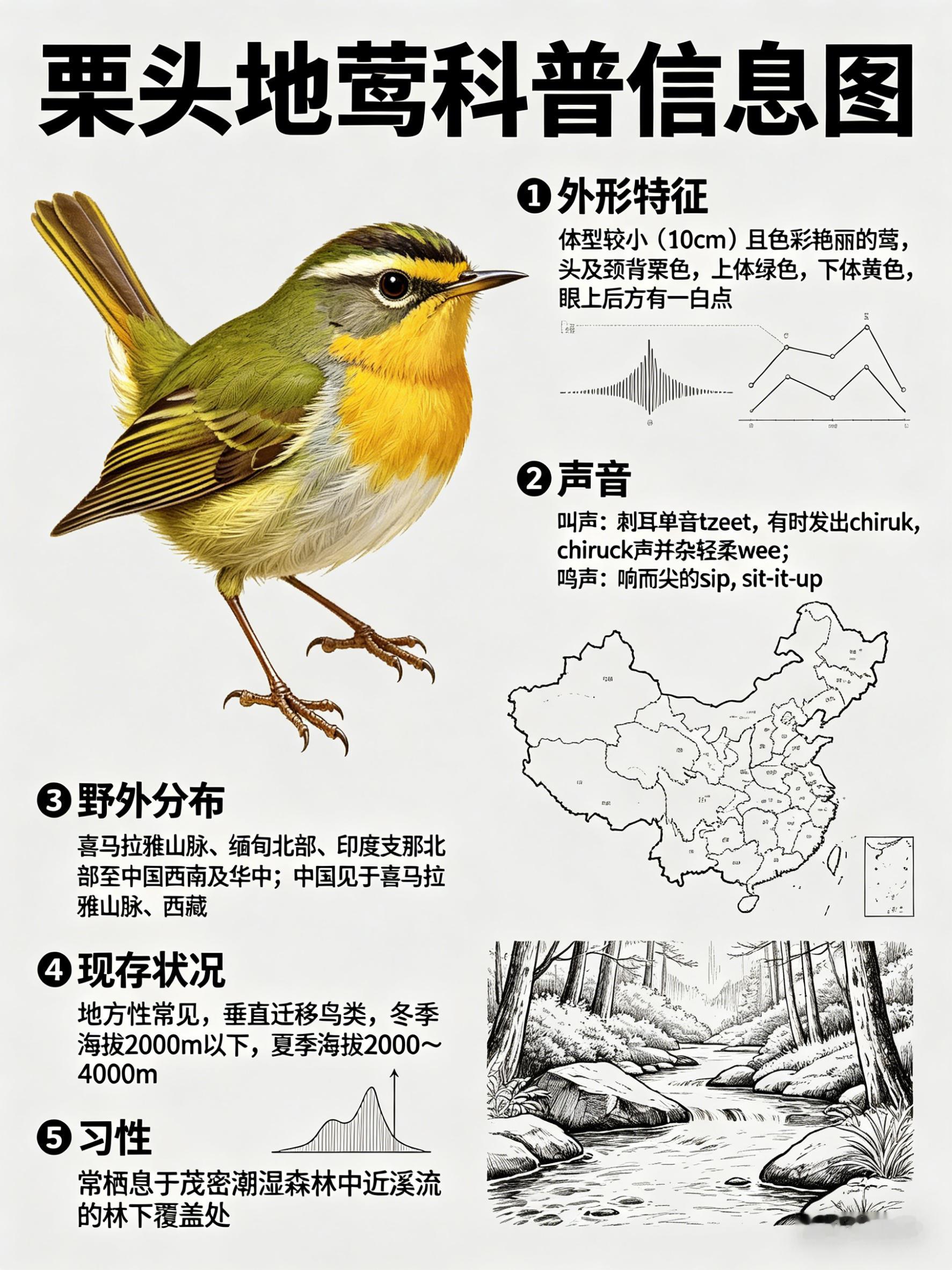 鸟类朋友图鉴 栗头地莺·科属：雀形目，莺科。·外形特征：体型较小（10cm）且色