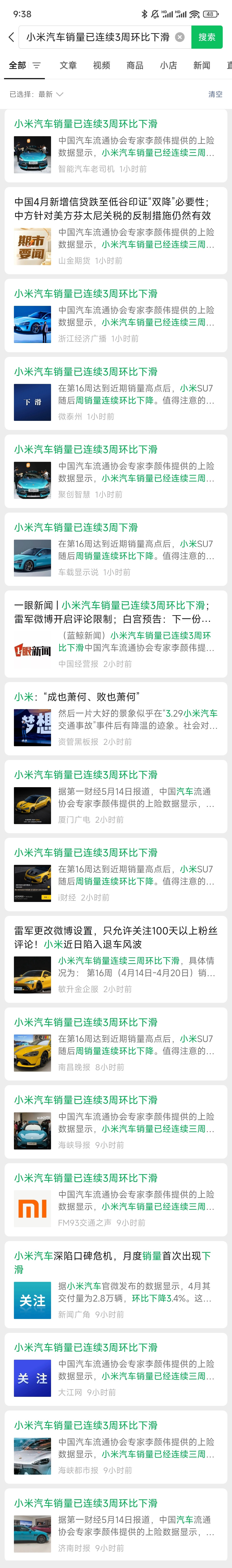 今天快到凌晨1点的时候，有源源不断的同标题黑稿出来，大概就是《小米汽车销量已连续