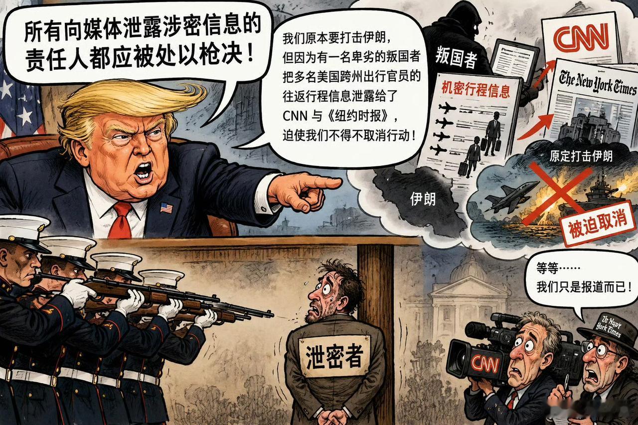 懂王明确表态，所有向媒体泄露涉密信息的责任人都应被处以枪决。
懂王解释了为啥要对