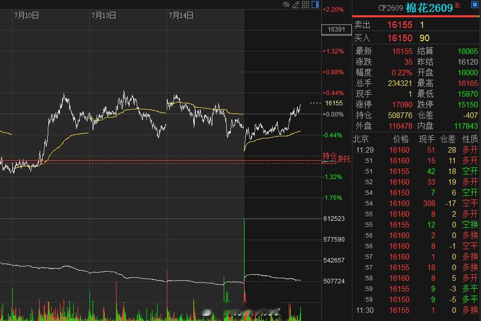 棉花V回来了，看下午盘会不会出高点！站上16200，意味着站上均线系统，未来可期