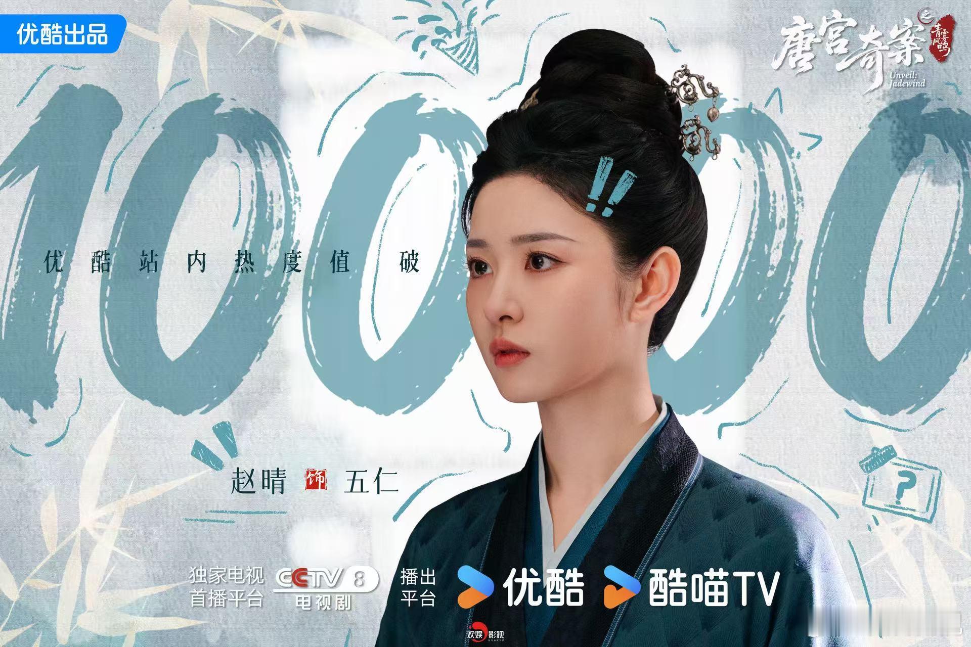 惊天迷局，悬念迭起。恭喜欢娱影视演员主演的《唐宫奇案 》优酷站内热度值破1000