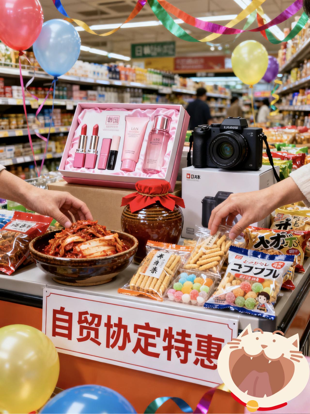 中日韩自贸协定对咱普通人好处真不少。最实在的是买进口货更划算，韩国化妆品、日本电