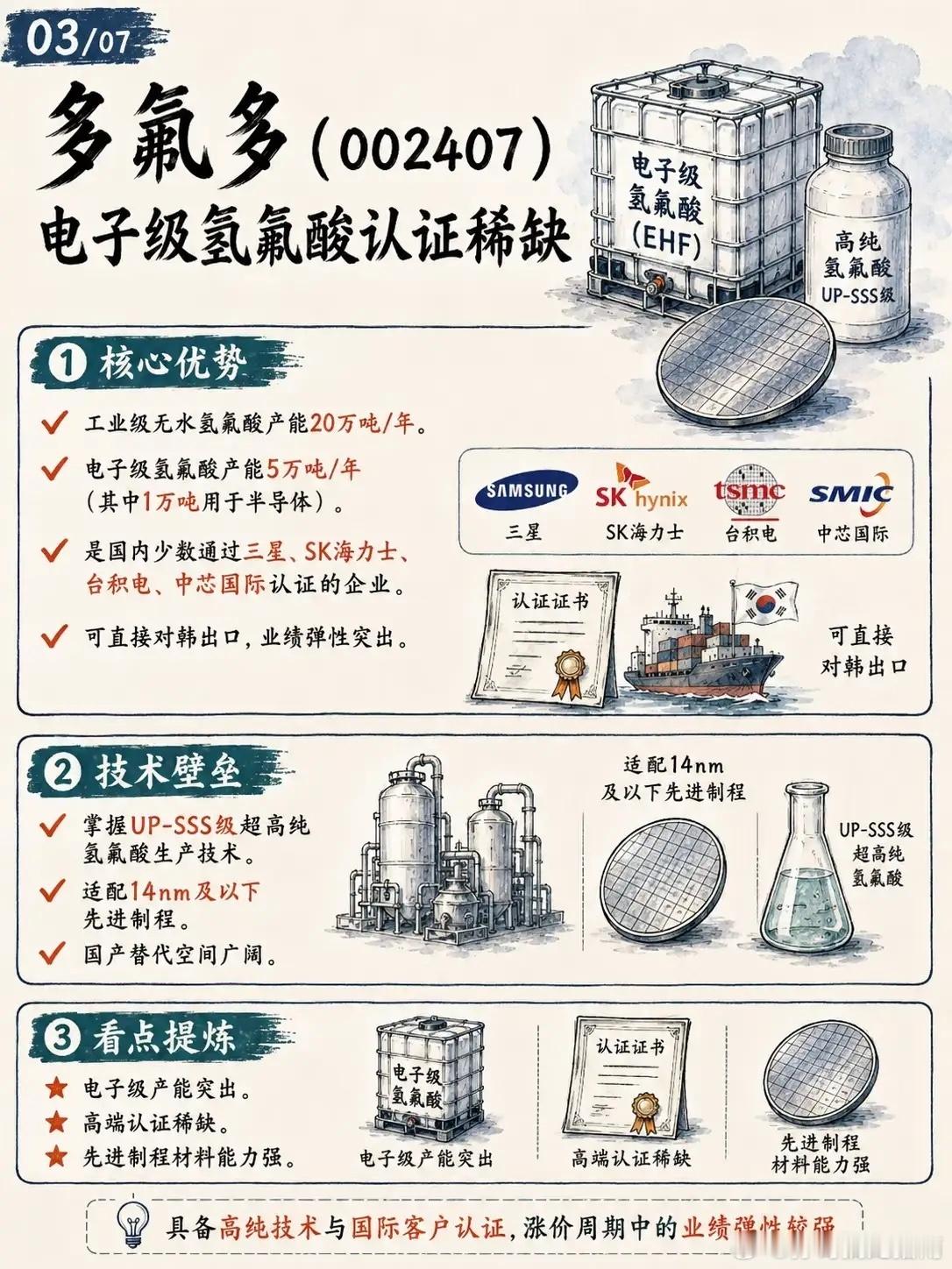 无水氢氟酸价格暴涨40%，半导体材料赛道迎来新风口，5家核心受益标的梳理当韩国半