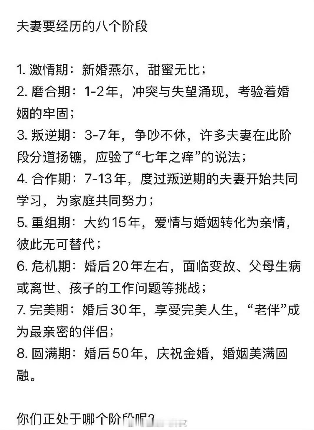 夫妻要经历的八个阶段，是这样么