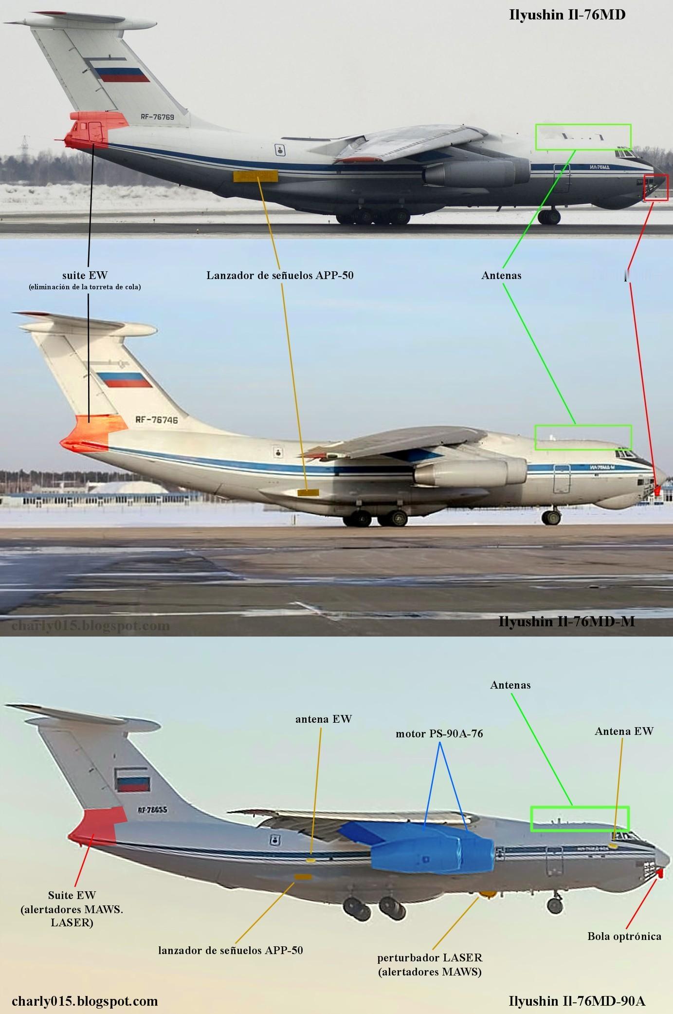 IL-76MD、IL-76MD-M、IL-76MD-90A对比识别特征 