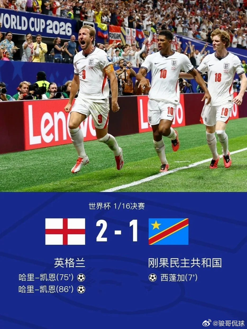 凯恩梅开二度英格兰 不是点球  凯恩梅开二度，戈登助攻双响凯恩救主率队逆转刚果金