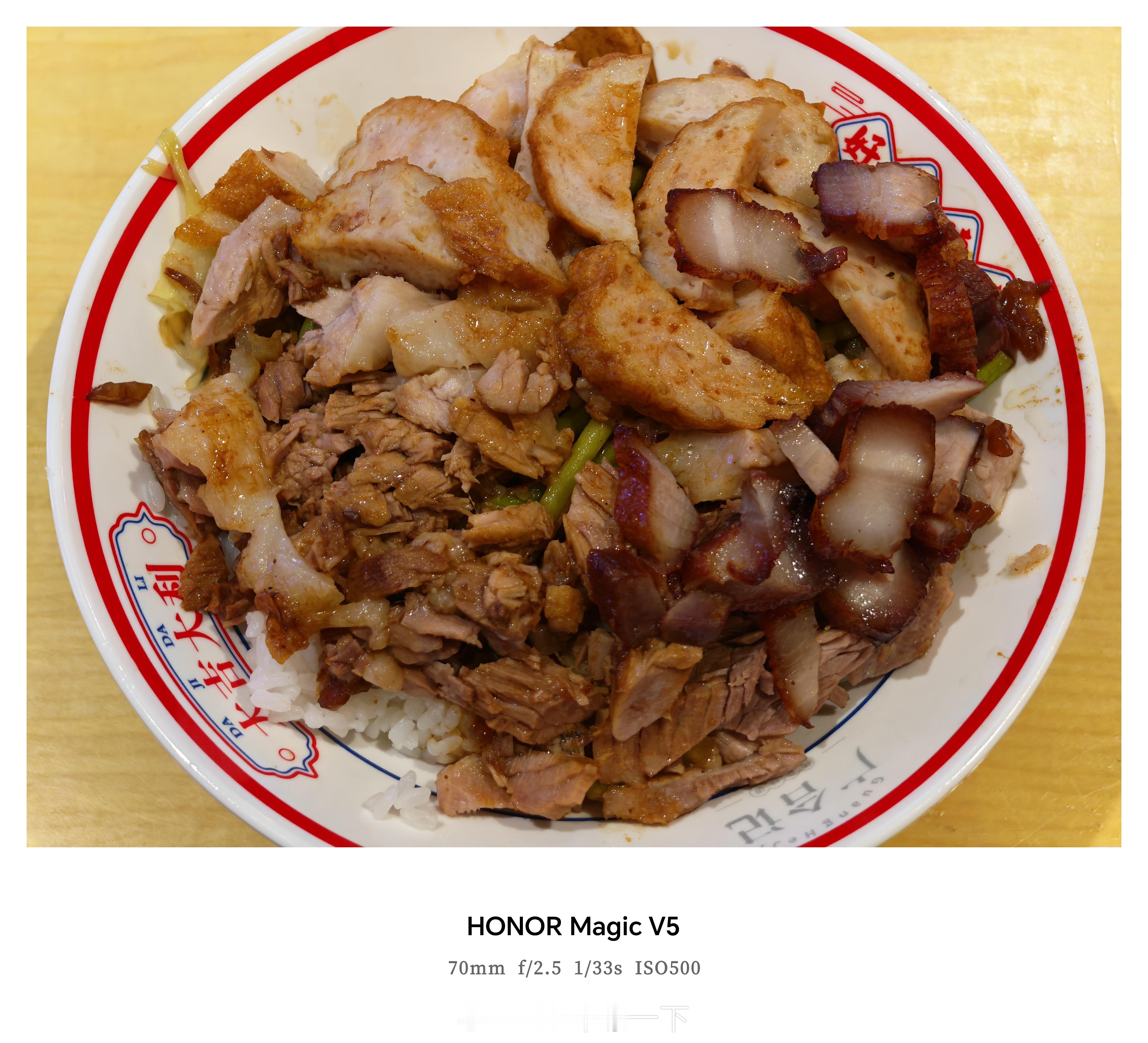 晚安朋友们，今晚去吃猪脚饭，老板说没有蔬菜了就给我加了好多肉...[泪] ​​​
