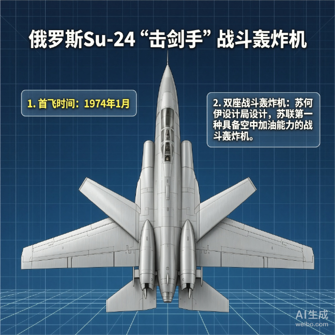 军事ai新视野 俄罗斯Su-24“击剑手”战斗轰炸机Su-24是苏霍伊设计局设计