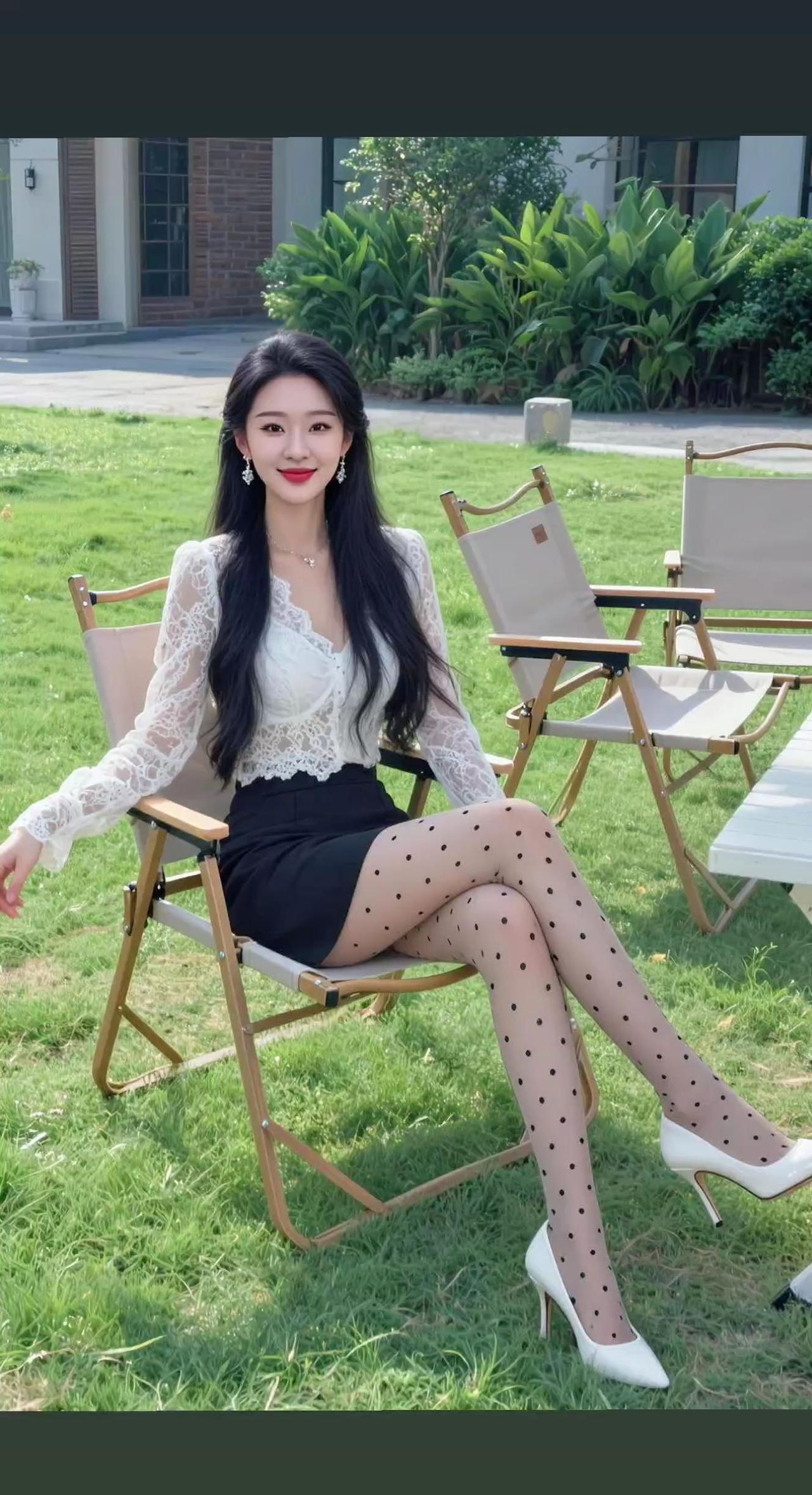 室外穿搭御姐 草坪拍照