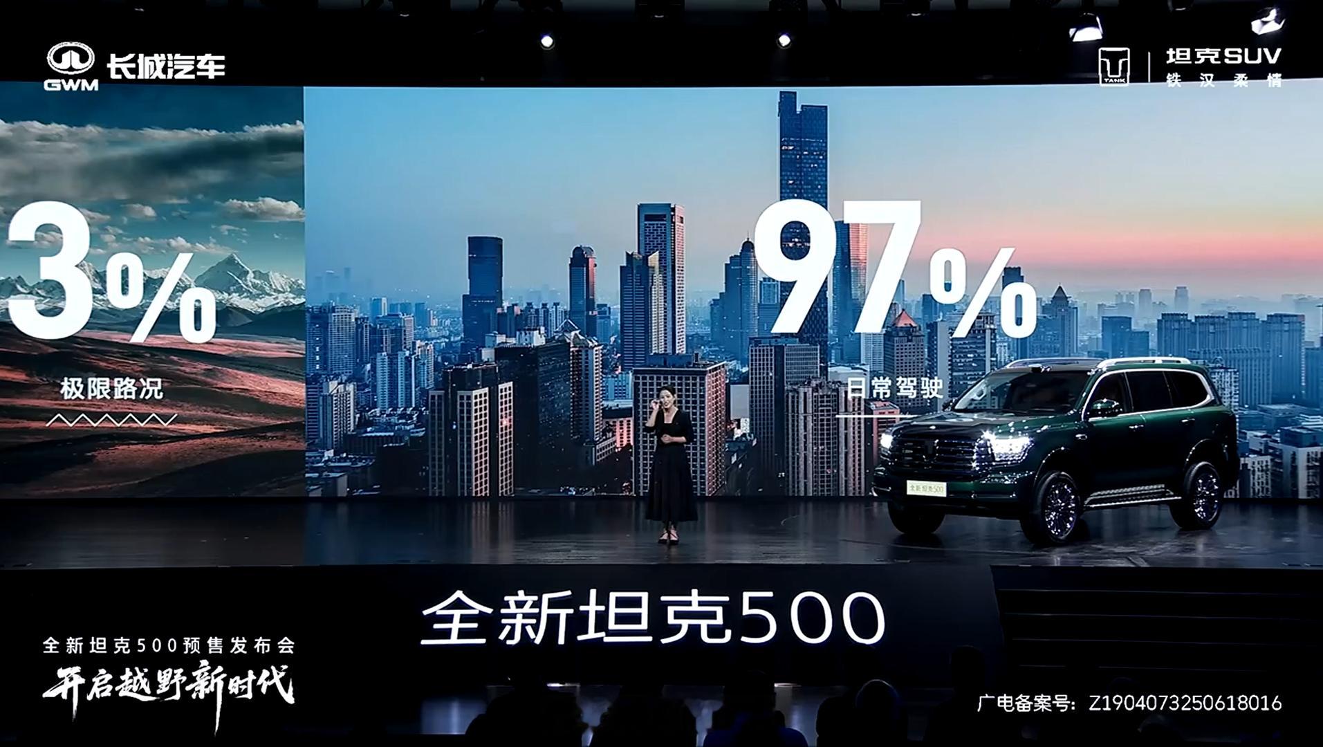 全新坦克500智享版开启预售 长城给到了用户画像，用户只有 3% 时间在极端路况