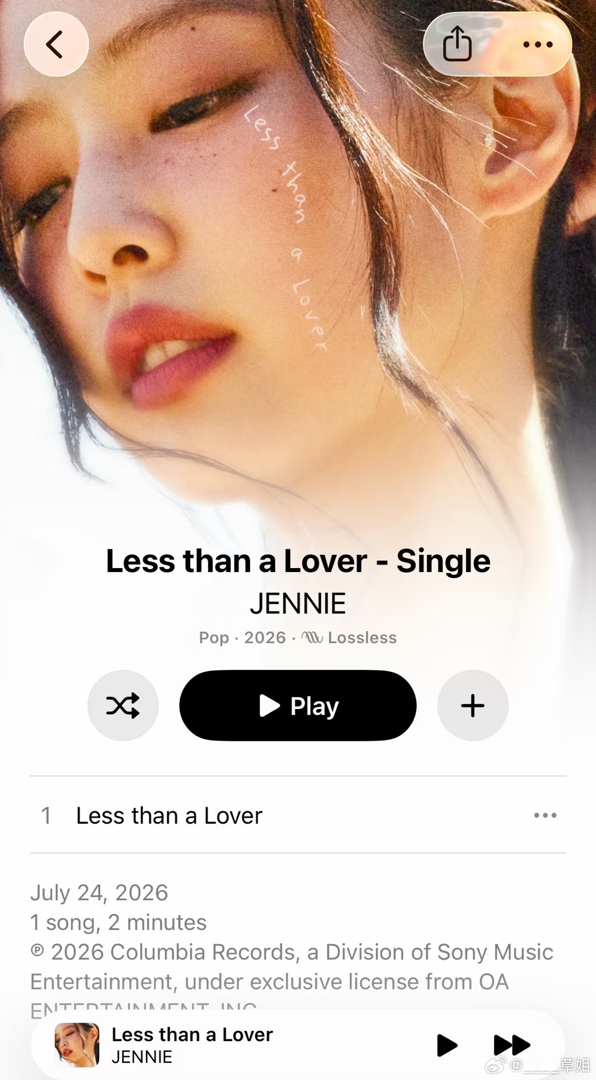 Jennie新歌美味…恋人未满 🫶🏻💕国区am等一个月吧至少…挂了美区开听